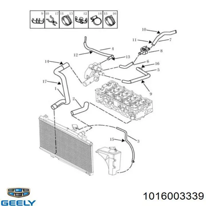 Шланг/патрубок радіатора охолодження, верхній 1016003339 Geely