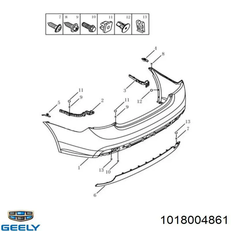 1018004861 Geely Кронштейн бампера заднього, правий