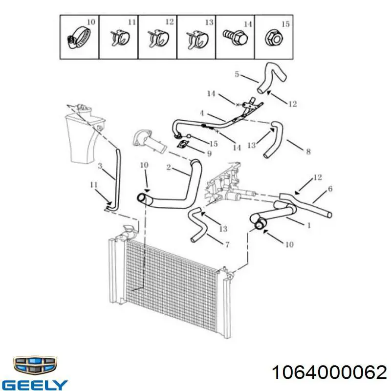 Шланг/патрубок радіатора охолодження, верхній 1064000062 Geely