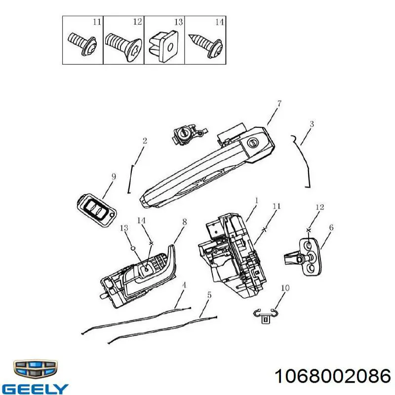 1068002086 Geely Трос відкривання дверей передніх лівих