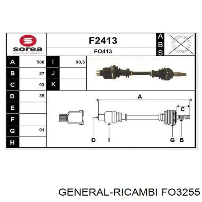 Піввісь (привід) передня, права FO3255 General Ricambi