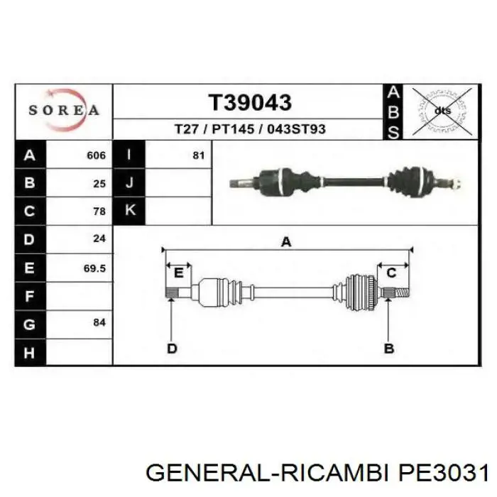 Піввісь передня ліва Starline S3418622