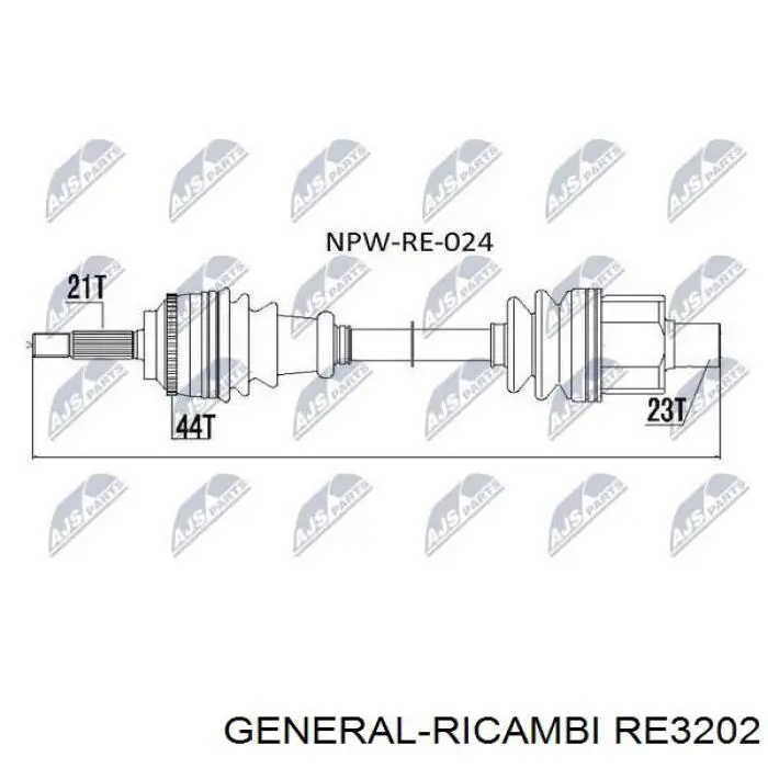 Піввісь (привід) передня, права RE3202 General Ricambi