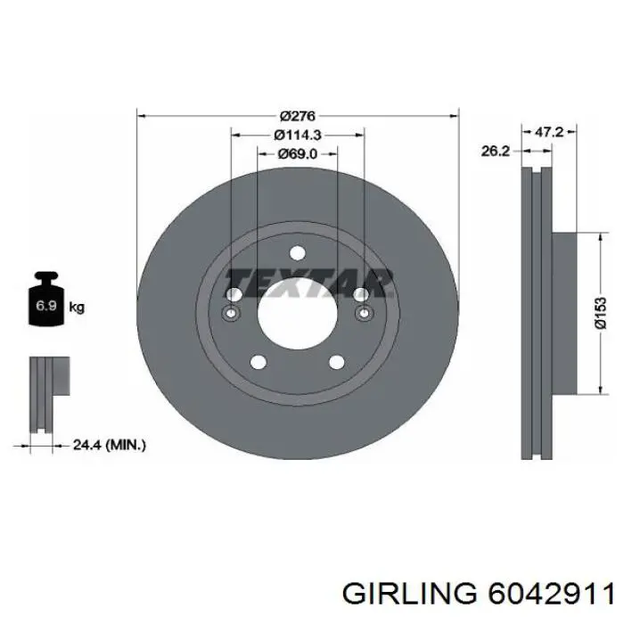 6042911 Girling диск гальмівний передній