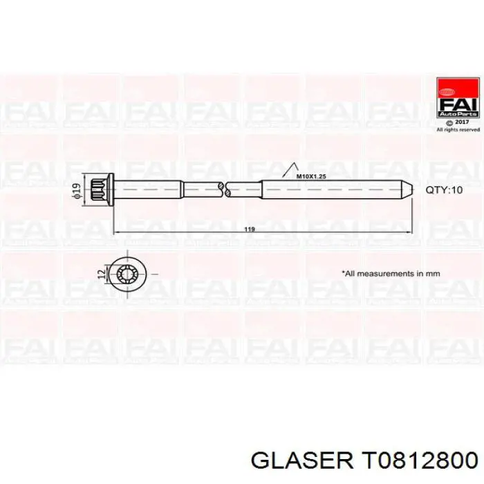 Болт головки блока циліндрів, ГБЦ T0812800 Glaser