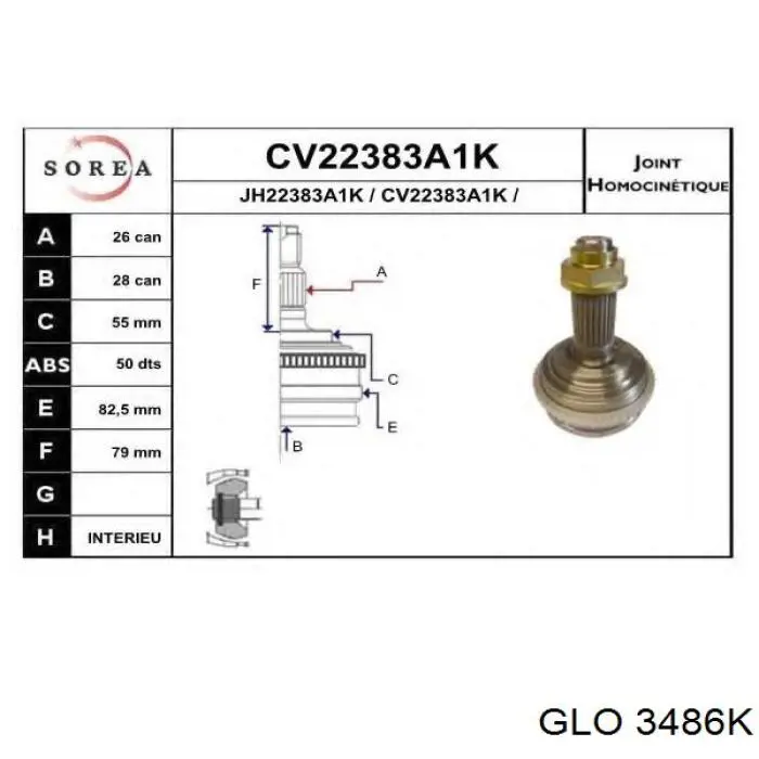 ШРУС зовнішній передній 3486K GLO