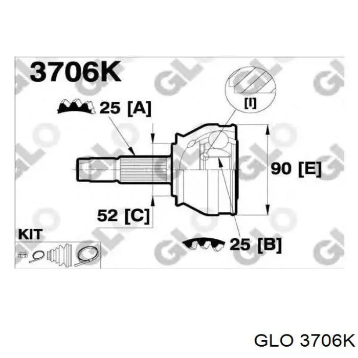 ШРУС зовнішній передній 3706K GLO