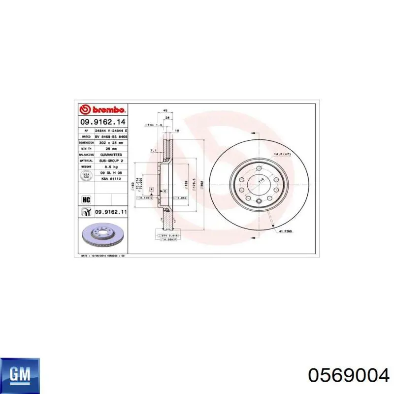Диск переднього гальма General Motors 0569004 ціна, від 46.98 USD