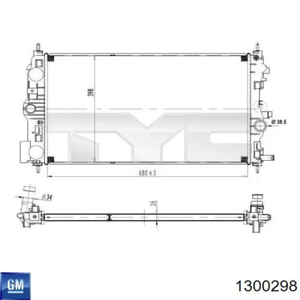 Радіатор охолодження двигуна 1300298 General Motors