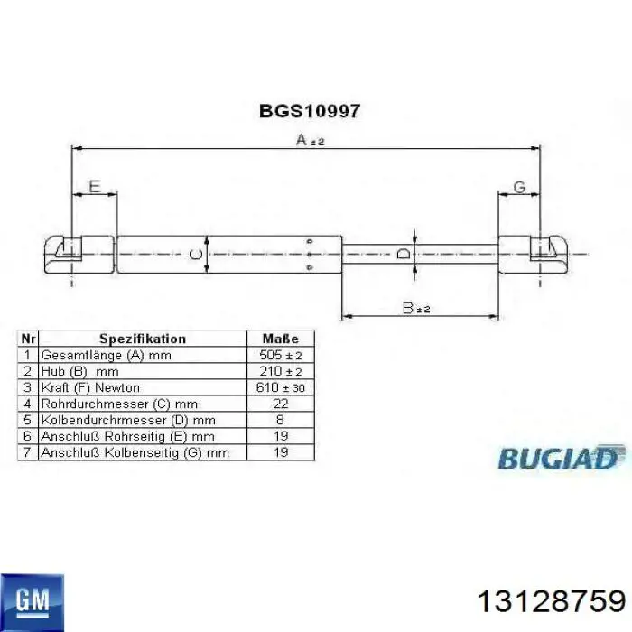 13128759 General Motors Амортизатор кришки багажника / двері 3/5-ї задньої