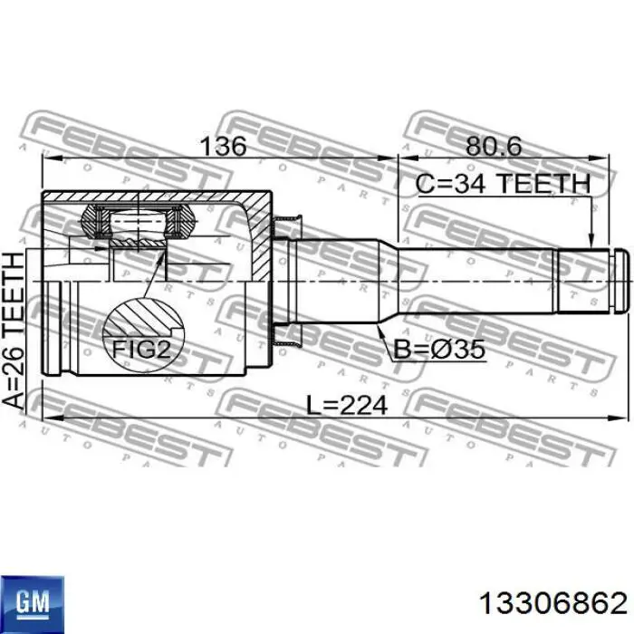 Шарнір кутових швидкостей передній лівий General Motors 13306862 ціна, від 28.00 USD