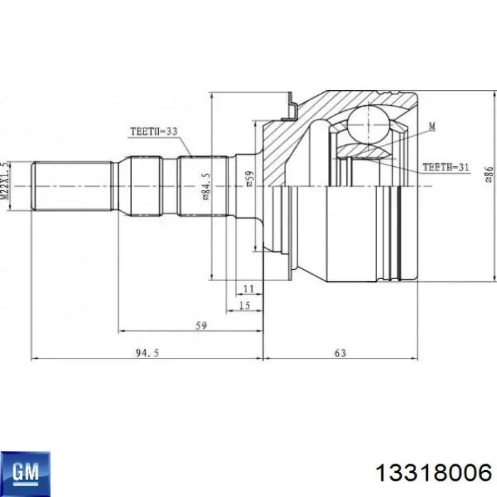 ШРУС зовнішній передній 13318006 General Motors