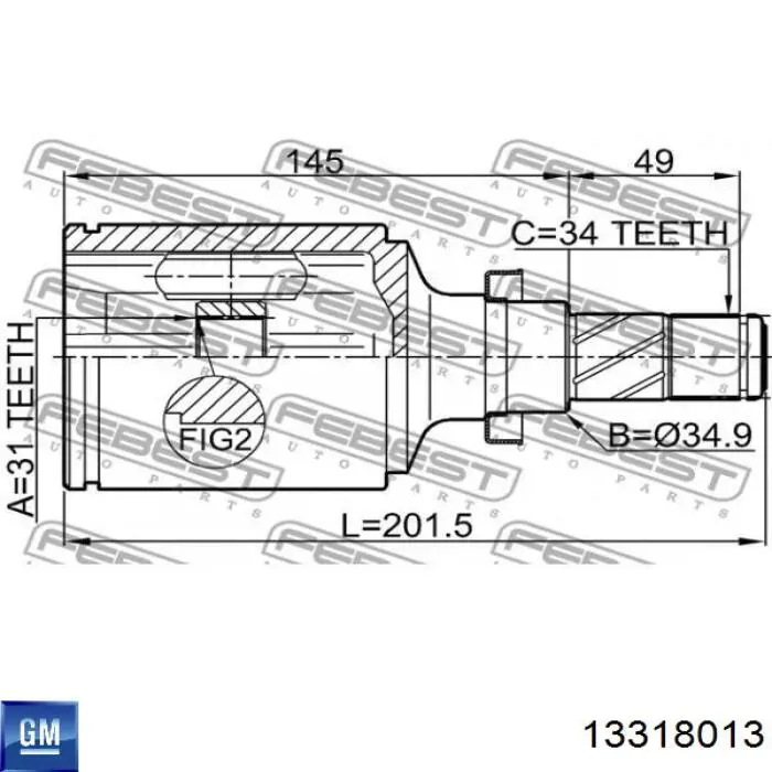 ШРКШ внутрішній, передній, правий General Motors 13318013 ціна, від 35.78 USD