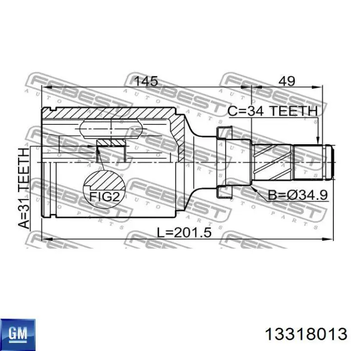 ШРУС внутрішній правий 13318013 General Motors