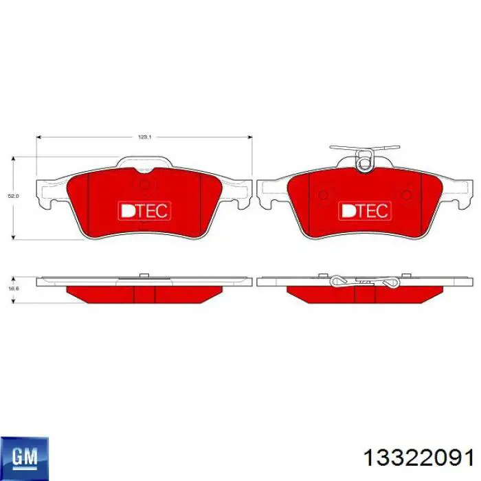 Колодки гальмові задні, дискові 13322091 General Motors