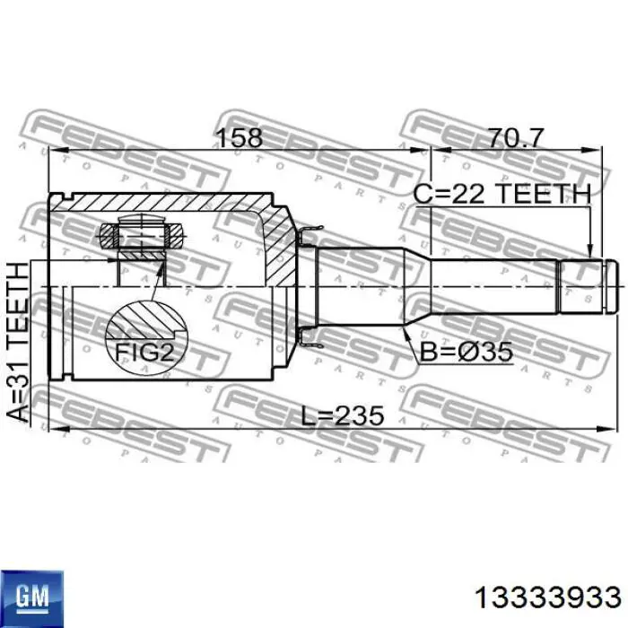 Шарнір кутових швидкостей передній лівий General Motors 13333933 ціна, від 36.19 USD