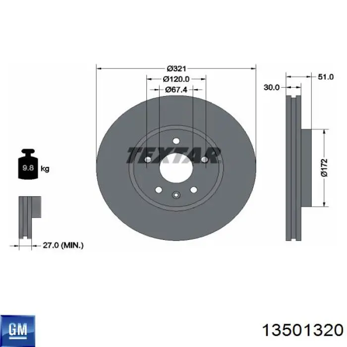 Диск переднього гальма General Motors 13501320 ціна, від 60.22 USD