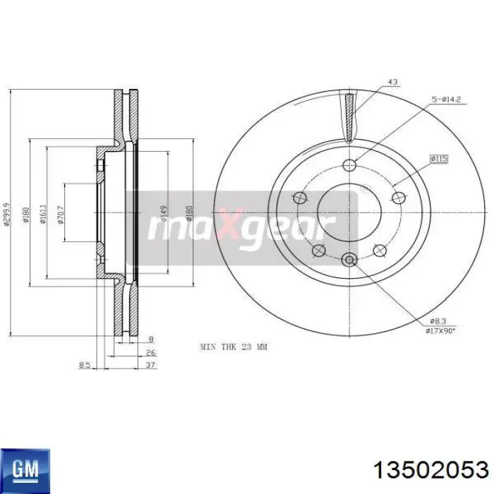 Диск гальмівний передній 13502053 General Motors