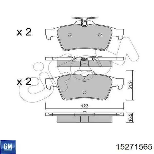 Задні дискові колодки General Motors 15271565