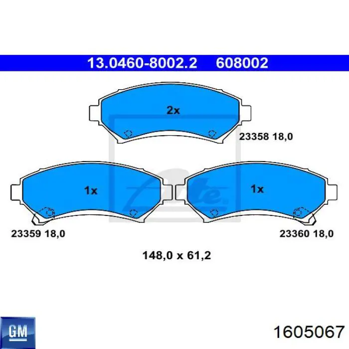 Передні тормозні колодки 1605067 General Motors