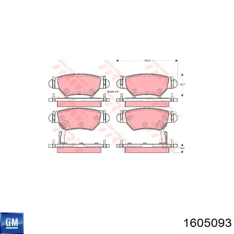 Задні гальмівні колодки 1605093 General Motors