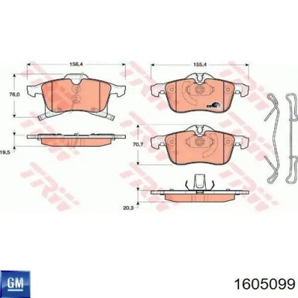 Купити 1605099 General Motors Колодки гальмівні передні, дискові