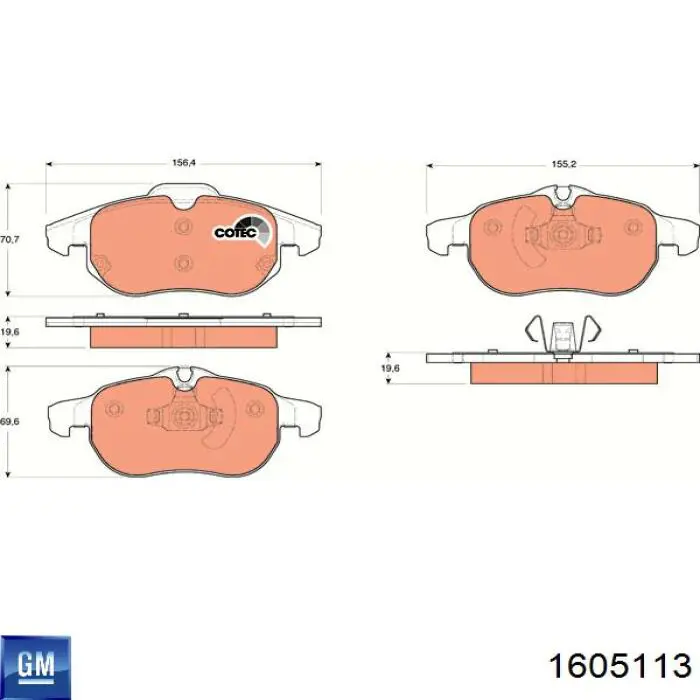 Колодки гальмівні передні, дискові 1605113 General Motors