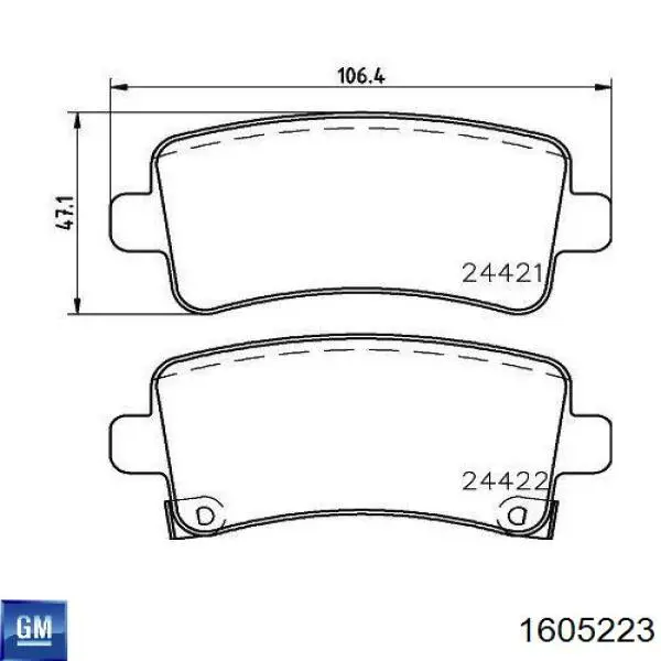 1605223 General Motors Колодки гальмівні задні, дискові