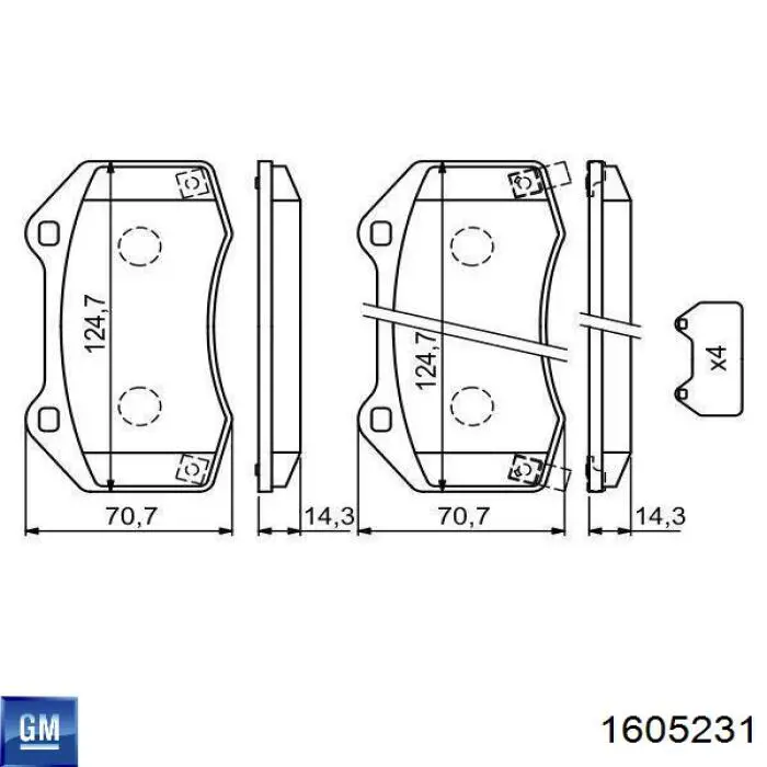 Колодки гальмові задні, дискові 1605231 General Motors