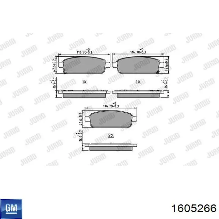 Задні гальмівні колодки 1605266 General Motors