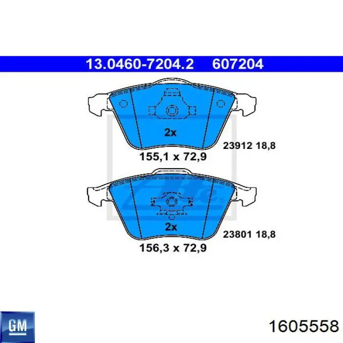 Передні тормозні колодки 1605558 General Motors