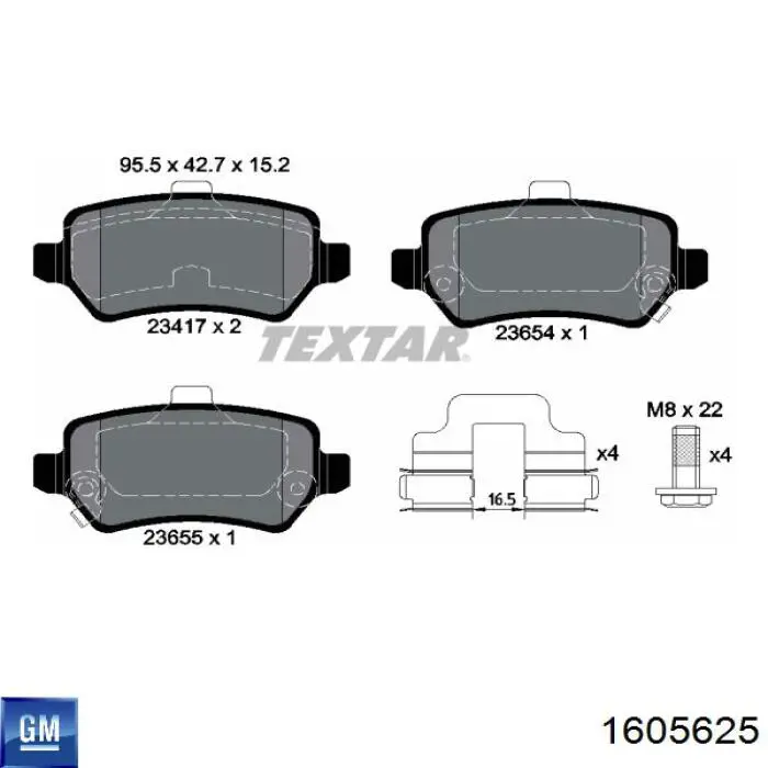 Колодки гальмові задні, дискові 1605625 General Motors