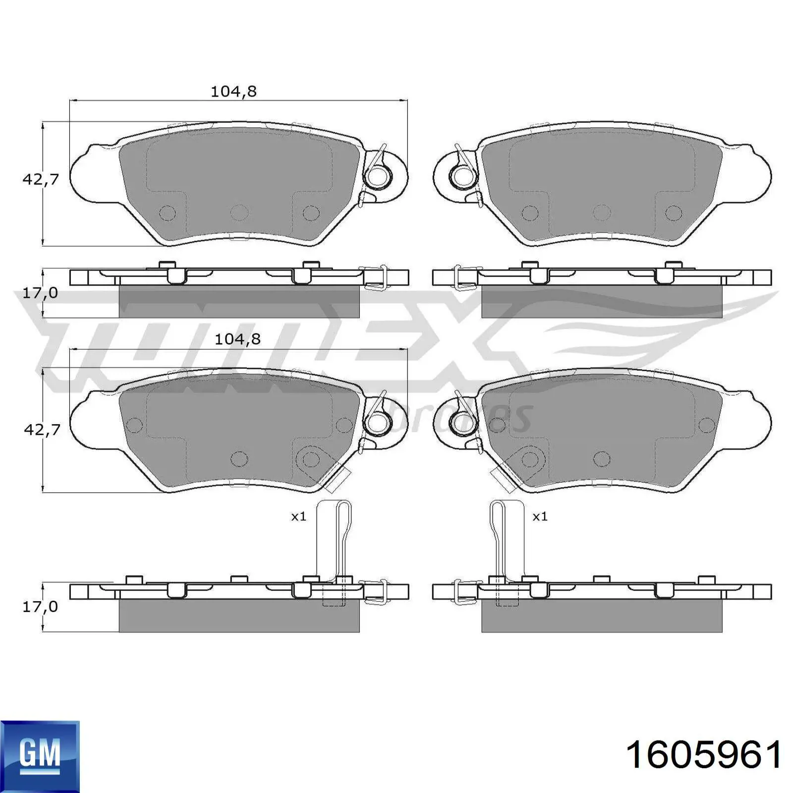 1605961 General Motors Колодки гальмівні задні, дискові