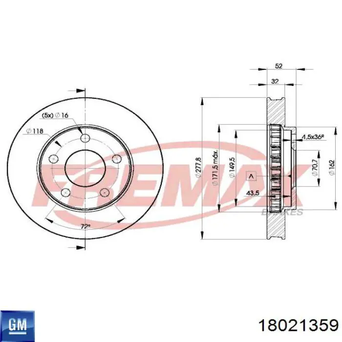 Гальмівні диски передні 18021359 General Motors