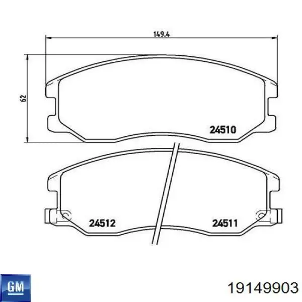 Колодки гальмівні передні, дискові 19149903 General Motors