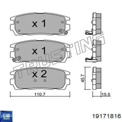 Задні гальмівні колодки 19171816 General Motors