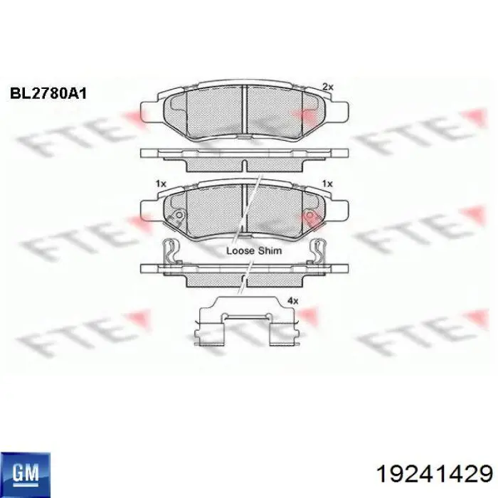 Колодки гальмові задні, дискові 19241429 General Motors