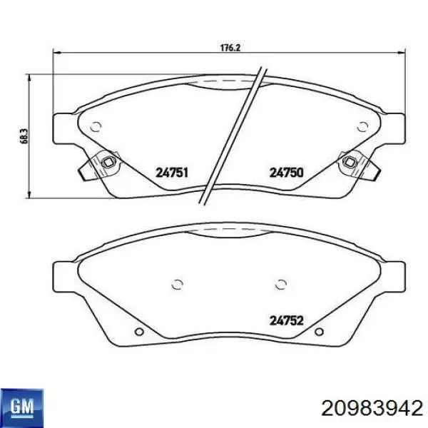 Передні тормозні колодки 20983942 General Motors