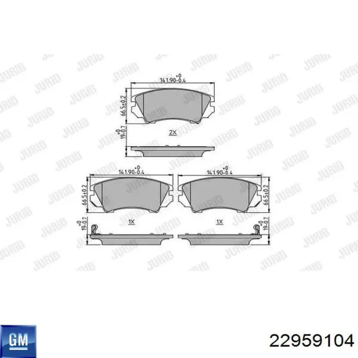 Передні тормозні колодки 22959104 General Motors