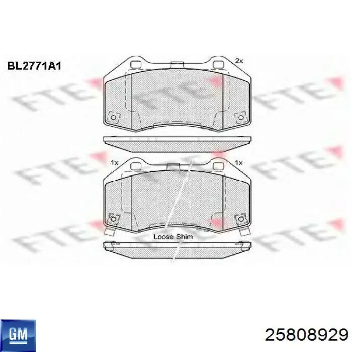 Передні тормозні колодки 25808929 General Motors