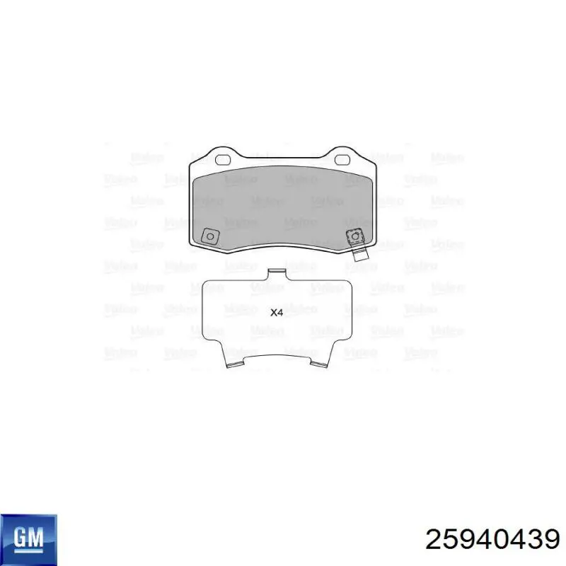 Задні гальмівні колодки 25940439 General Motors
