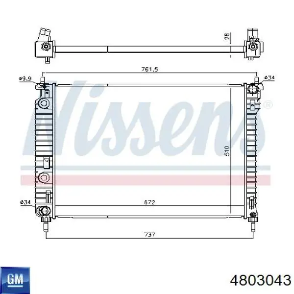 Радіатор охолодження двигуна 4803043 General Motors