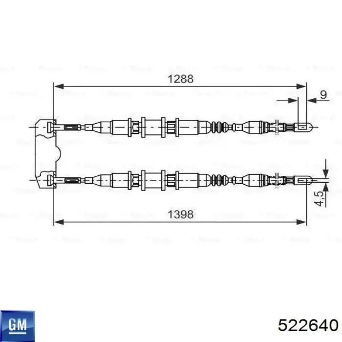 Трос ручного гальма задній, правий/лівий 522640 General Motors