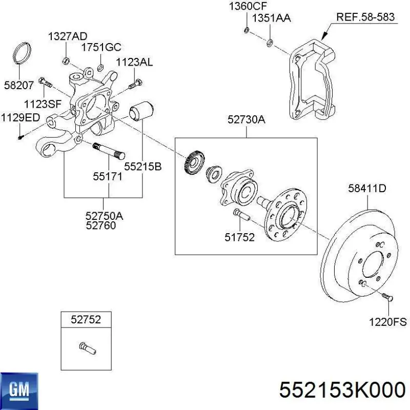 Сайлентблок цапфи задньої 552153K000 General Motors