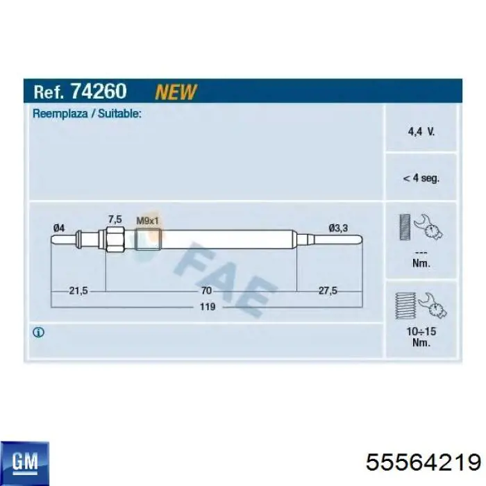 Свіча накалу General Motors 55564219 ціна, від 9.84 USD