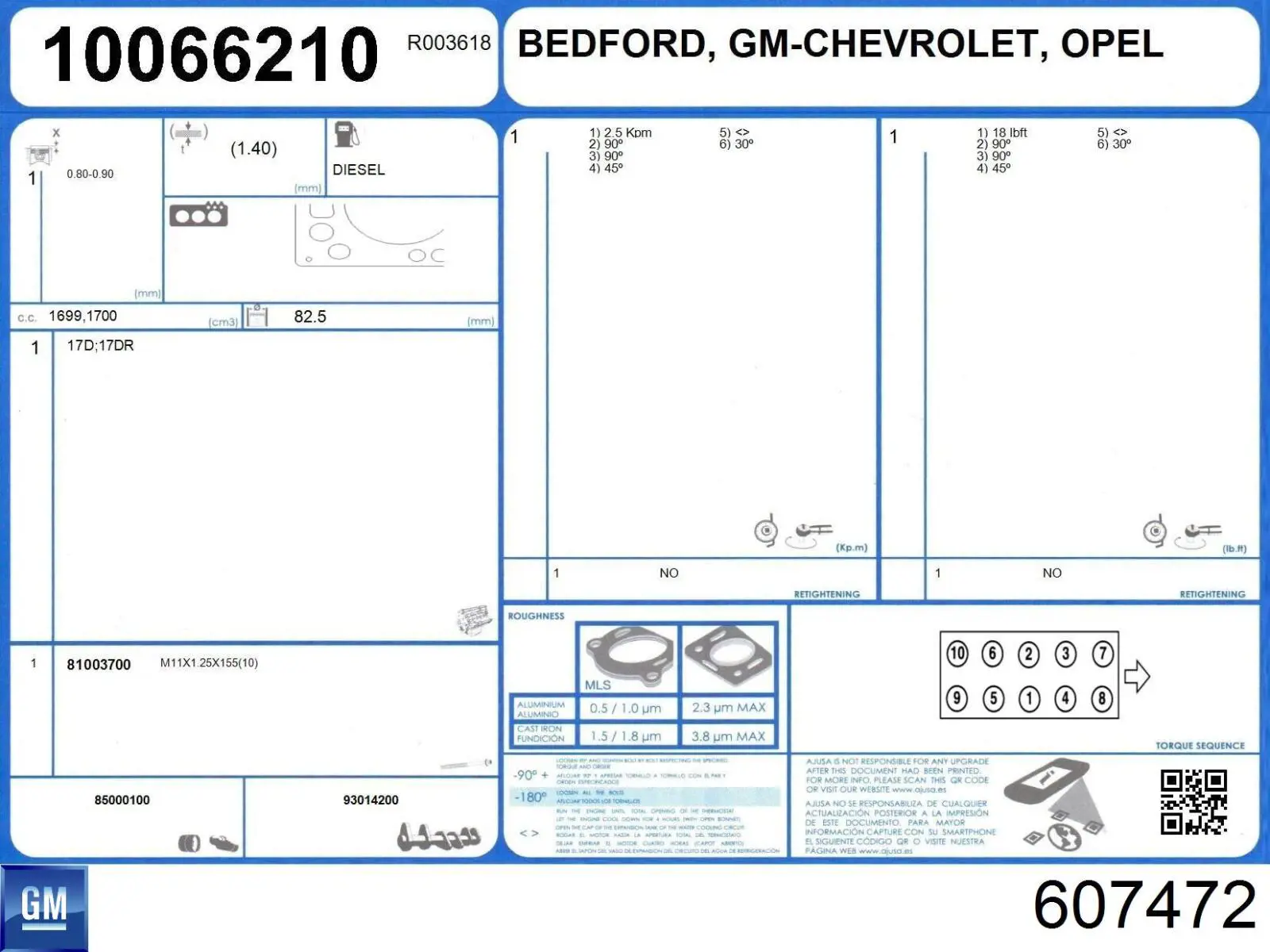 607472 Opel прокладка головки блока циліндрів (гбц)