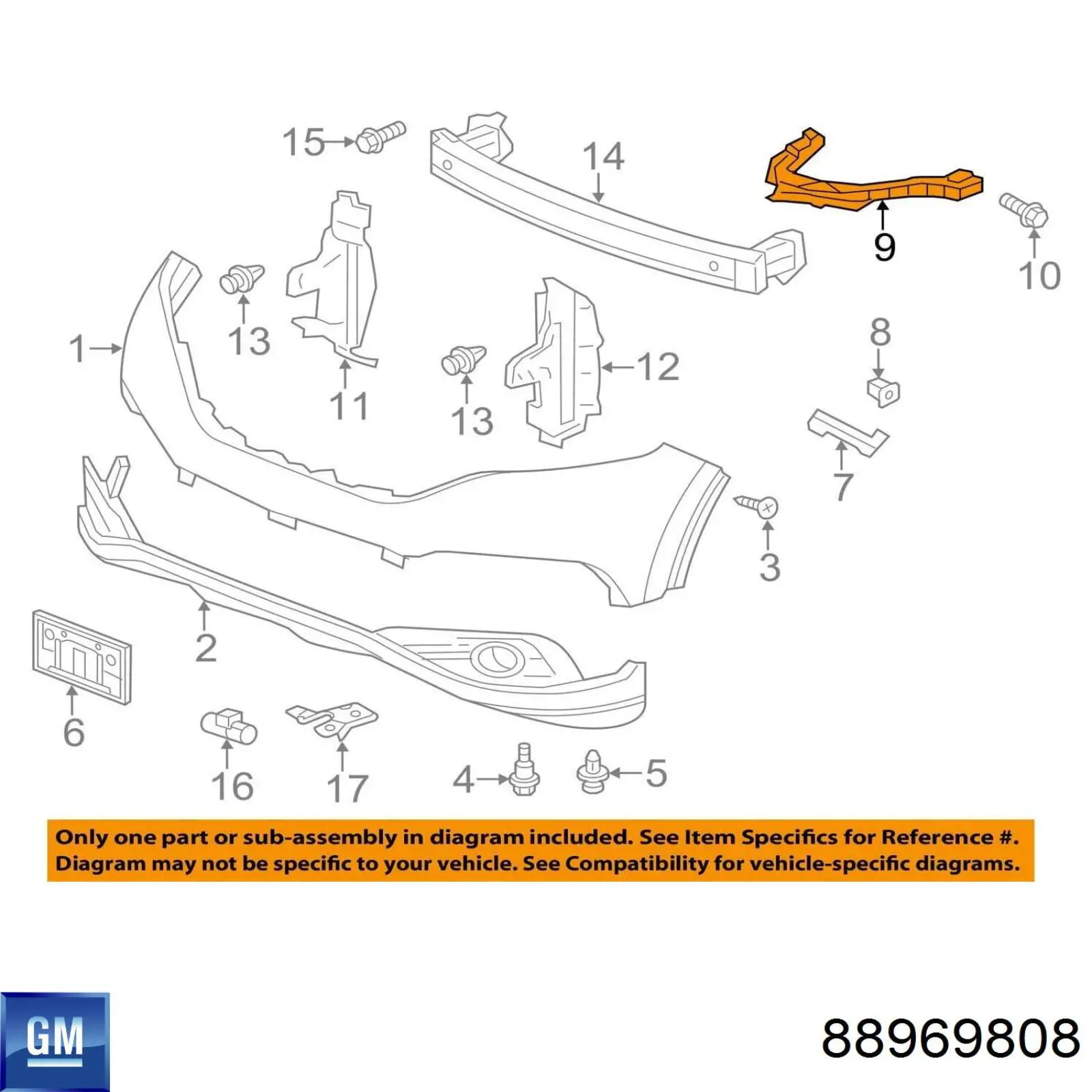 Решітка переднього бампера, права 88969808 General Motors