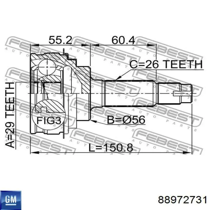 ШРУС зовнішній передній 88972731 General Motors