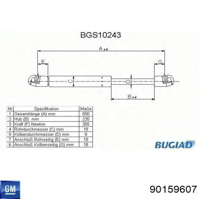 90159607 General Motors Амортизатор кришки багажника / двері 3/5-ї задньої