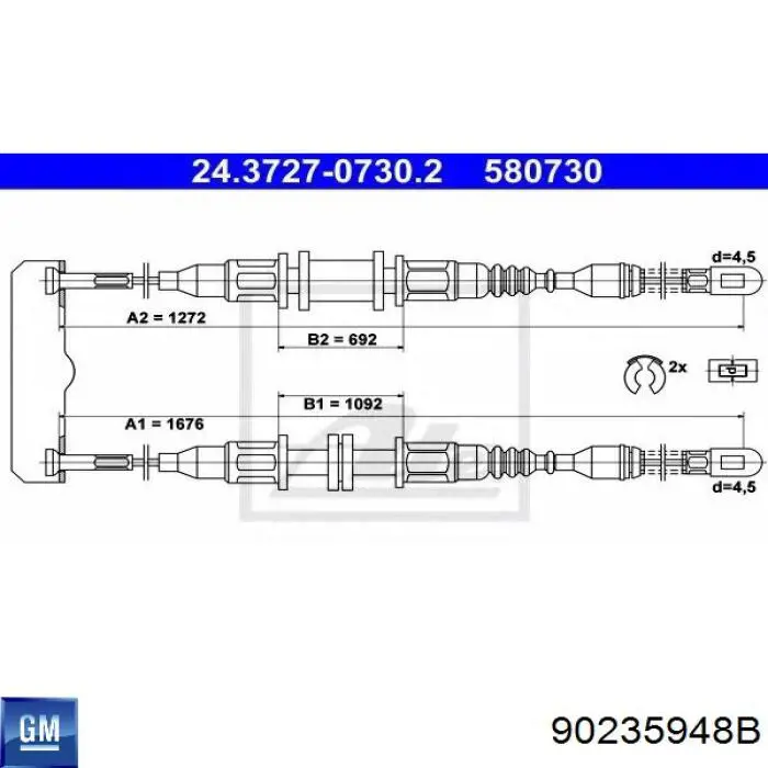 Трос ручного гальма задній, правий/лівий 90235948B General Motors